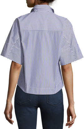 Theory Cropped Button-Down Hartman Striped Shirt