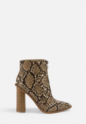 Missguided Grey Snake Print Zip Front Ankle Boots