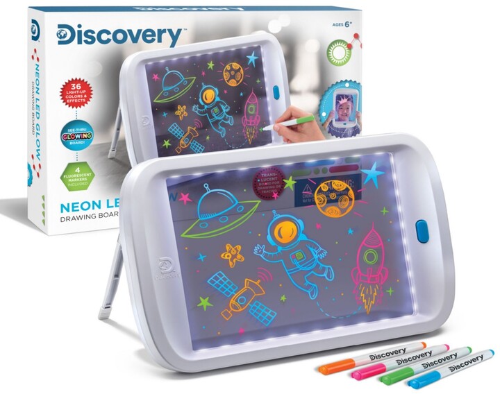 Discovery Kids Neon Led Glow Drawing Board With 4 Fluorescent Markers
