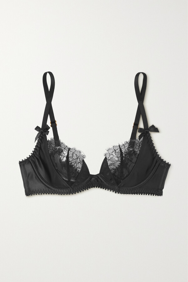 Off-white underwired balconette bra with Leavers lace trim
