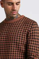 Thumbnail for your product : boohoo Houndstooth Crew Neck Knitted Jumper