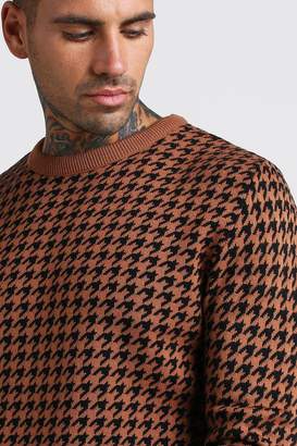 boohoo Houndstooth Crew Neck Knitted Jumper