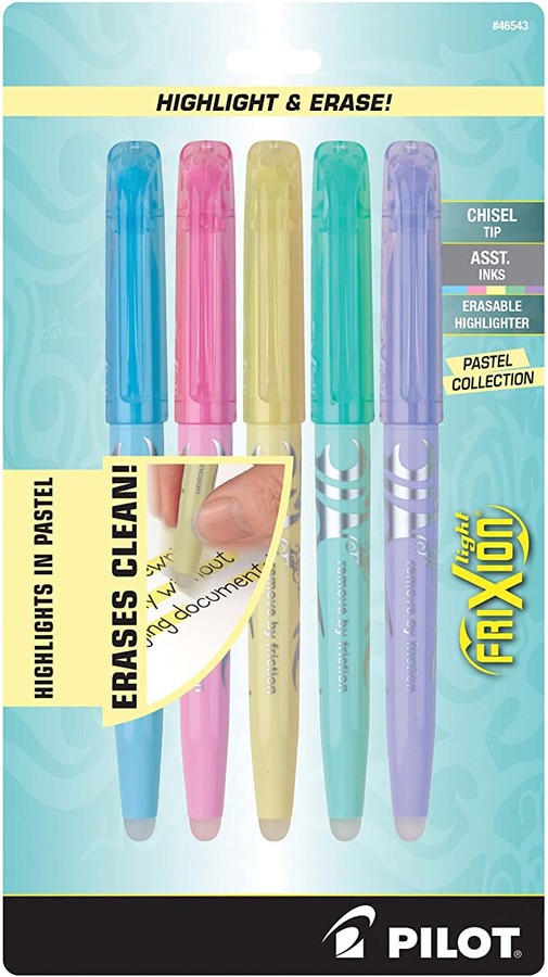 PILOT FriXion Light Pastel Collection Erasable Highlighters, Chisel Tip, Assorted Color Inks, 5-Pack (46543)