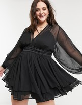 Thumbnail for your product : ASOS Curve DESIGN Curve mini dress with smocked satin waist and lace up back detail