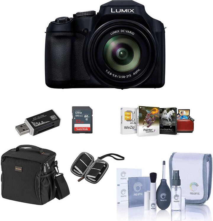 Panasonic Lumix FZ80D Point & Shoot Digital Camera, Bundle with 16GB Sdhc Card, Camera Bag, Cleaning Kit, Memory Wallet, Card Reader, Mac Software
