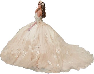Women's Long Sleeve Sweetheart Quinceanera Dresses Lace Appliques Beaded  Ball Gown