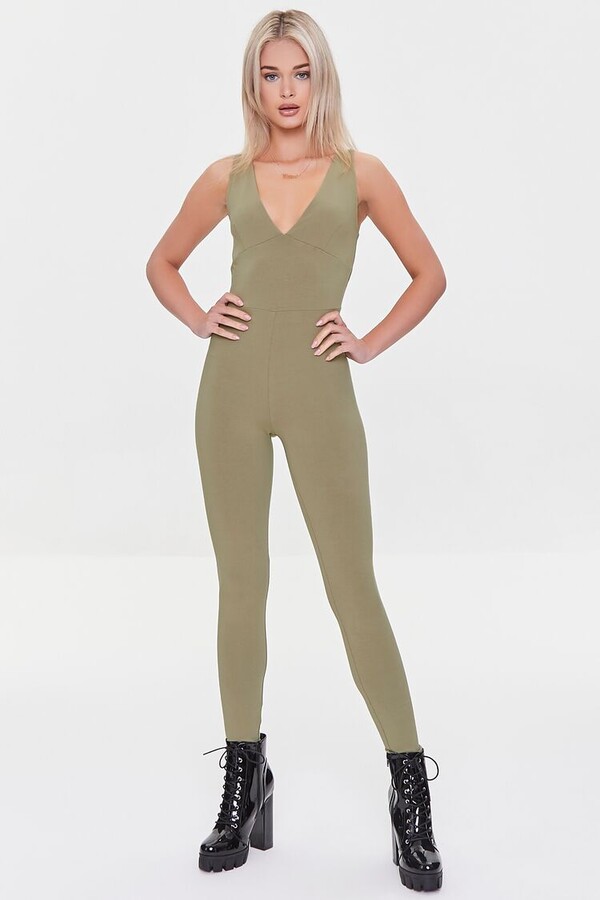 privaat Perforatie vleet Forever 21 Plunging Form-Fitting Jumpsuit - ShopStyle