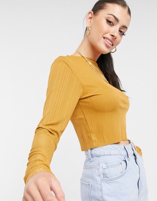 NATIVE YOUTH high neck ribbed crop top in mustard