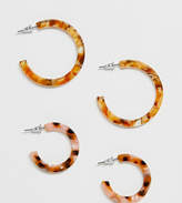 Thumbnail for your product : Reclaimed Vintage inspired tort hoop earring 2 pack