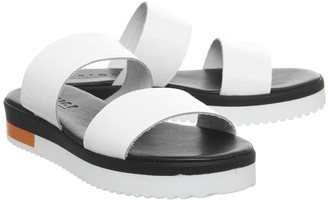 Office Stadium Double Strap Wedged Sandals White Croc Leather