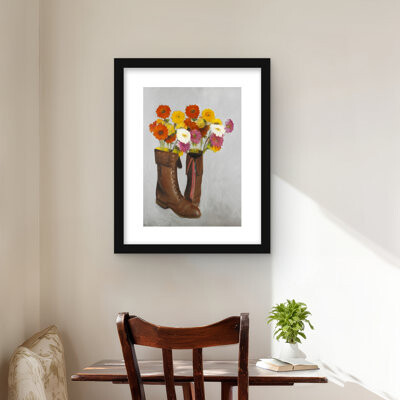 Lark Manor Boots with Daisies Flowers - Gray Bedroom Print | Home Decor