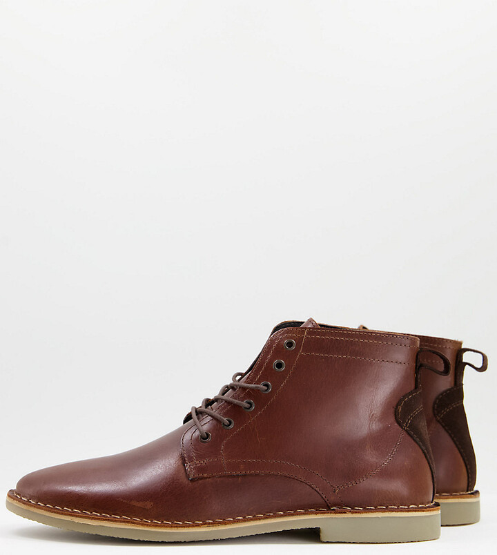 ASOS DESIGN Wide Fit desert boots in tan leather with suede detail -  ShopStyle