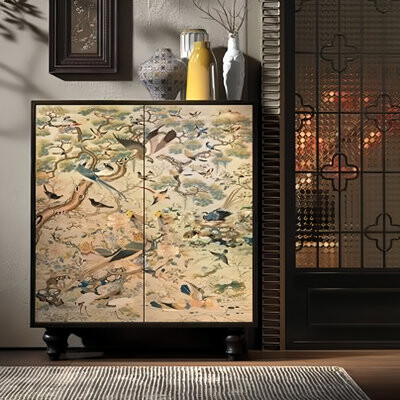 DICIXA French-Chinese Style Shoe Cabinet with Bird-Flower