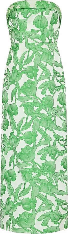 Women's Tulip Floral Jacquard Strapless Maxi Dress - Green Multi - Size 0