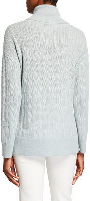 Neiman Marcus Cashmere Sheer Rib-Stitch Turtleneck Sweater