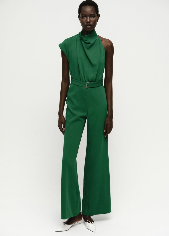 Asymmetrical long jumpsuit with belt green apple