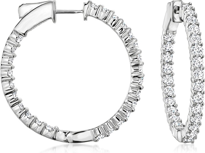Ross-Simons Diamond Inside-Outside Hoop Earrings in Sterling Silver