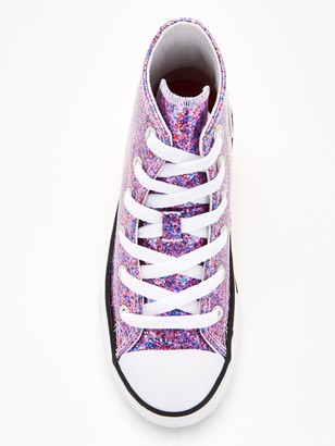Converse Chuck Taylor All Star Coated Glitter Junior Ox Trainers Pink