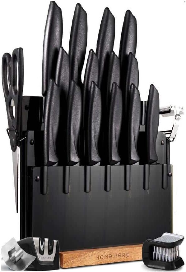 Adrinfly Black Stainless Steel Kitchen Knife Set with Sharpener with Ergonomic Handles (20-Pieces)