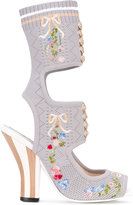 Fendi - floral embroidered knit sandals - women - Cuir de veau/Cuir/Polyamide/rubber - 37