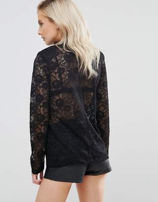 ASOS Petite Top In Lace With Shoulder Pad