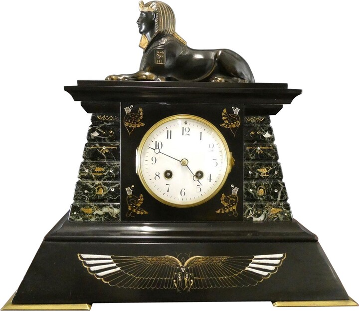 Societe Clusienne Egyptian Revival Bronze And Marble Mantel Clock
