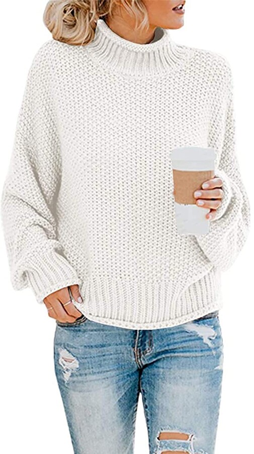 Bodycon4U Womens Turtleneck Chunky Cable Knit Plus Size Loose Fit Solid Pullover Sweater Top