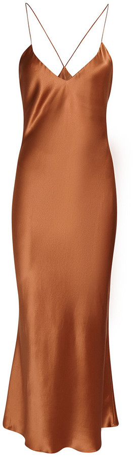 bronze silk slip dress