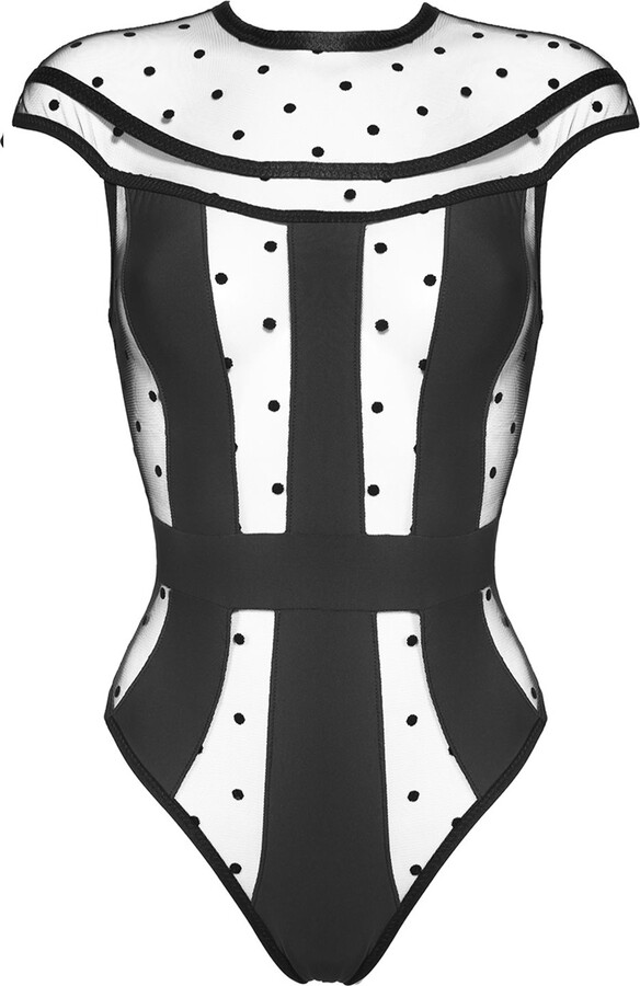 Reckless Wolf Black Sinner Body - Dot Tulle & Soft Lycra High Neck Bodysuit