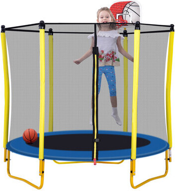WANDINGT 5.5FT Trampoline For Kids - 65\ Outdoor & Indoor Mini Toddler Trampoline With Enclosure, Basketball Hoop And Ball Included