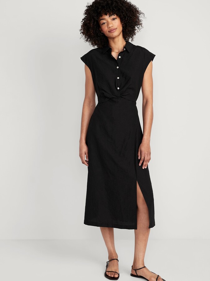 Old Navy WaistDefined TwistFront Midi Shirt Dress for Women ShopStyle