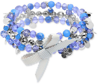 lonna & lilly Silver-Tone Blue Bead Bow Coil Bracelet