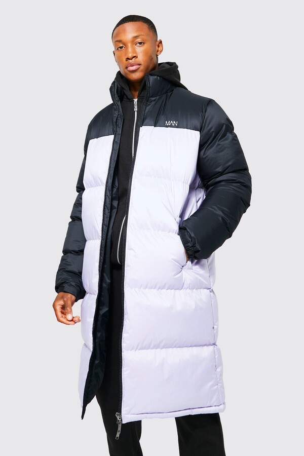 Mens Navy Longline Hooded Puffer Coat | justyouroutfit