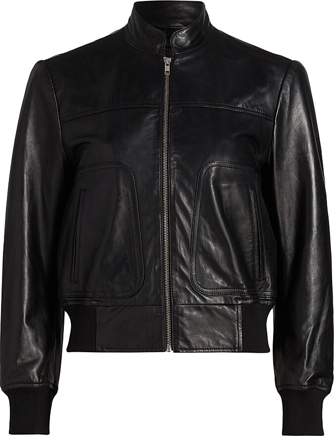 R 13 Women's Leather Stand-Collar Crop Jacket - Black - Size Small