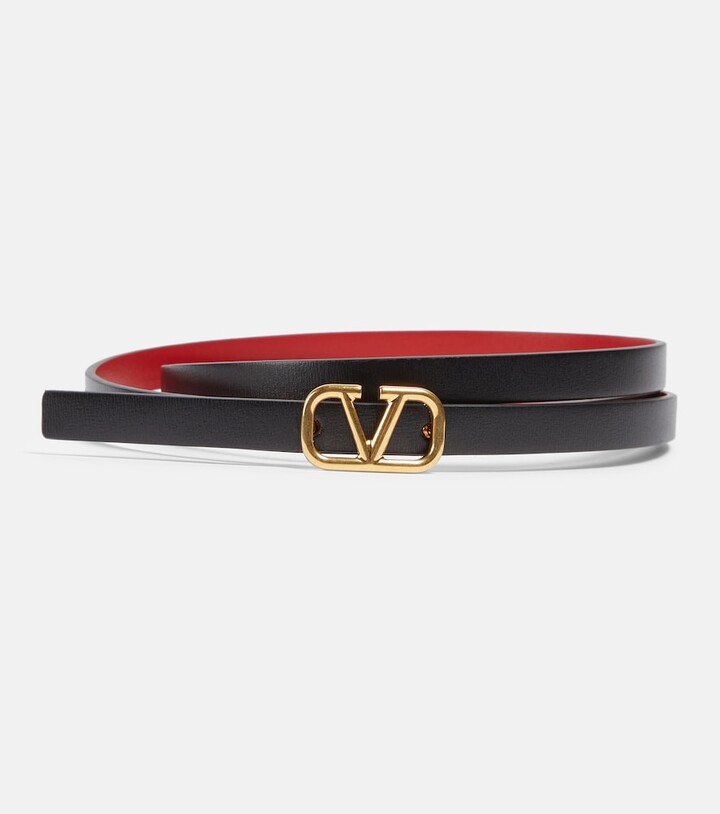 V Logo Signature 20 Reversible Leather Belt in Beige - Valentino Garavani