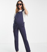 Thumbnail for your product : Mama Licious Mamalicious Maternity dungarees with frill shoulder in navy