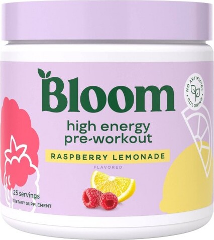 BLOOM NUTRITION High Energy Pre-Workout Supplement Powder - Raspberry Lemonade - 7.3oz/25 Servings