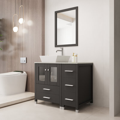 wonline 36.6'' Standalone Bathroom Vanity With Ceramic Sink And Mirror