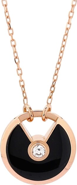 Pre-Owned Cartier Small Amulette de Cartier Pendant Necklace 18K Rose Gold with Onyx and Diamond