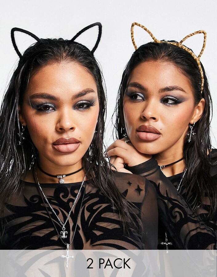 ASOS DESIGN Halloween pack of headbands with cat ears in black