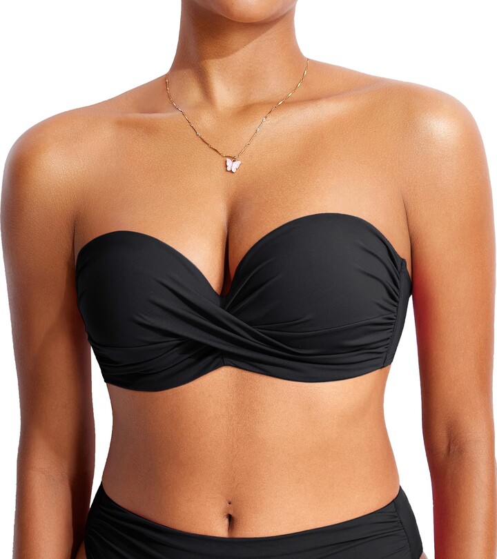 DOBREVA Women's Underwire Bandeau Bikini Top Sexy Strapless Bathing Suit  Tops Halter Swimwear - Bra Sizes Black 42C - ShopStyle Two Piece Swimsuits