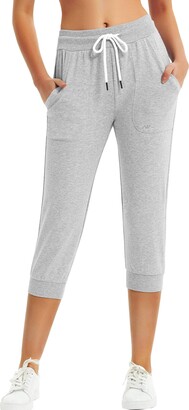 SPECIALMAGIC Women's Capri Sweatpants Cropped Joggers Cotton Jogging  Bottoms Pants with Drawstring Waist Side Pockets for Workout Fitness  Running Yoga Gym Outdoor Casual Wear (Light Grey - ShopStyle Activewear  Trousers