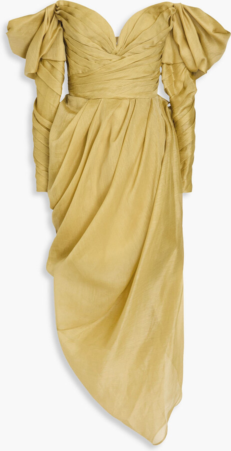 Zimmermann Off-the-shoulder draped linen and silk-blend gauze maxi dress