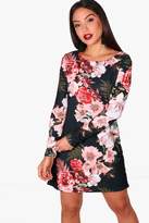 Thumbnail for your product : boohoo Floral Long Sleeved Shift Dress