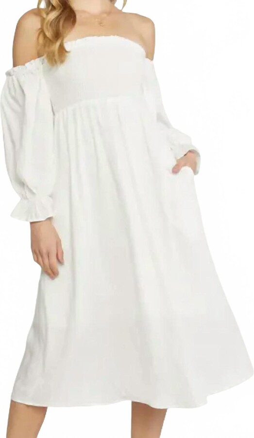 Entro Off-Shoulder Midi Dress In White