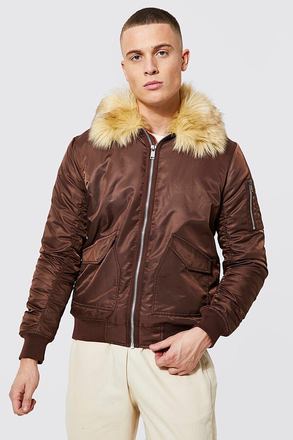 Lightweight Jacket Padded Ma1 Bomber With Faux Fur Collar Boohoo
