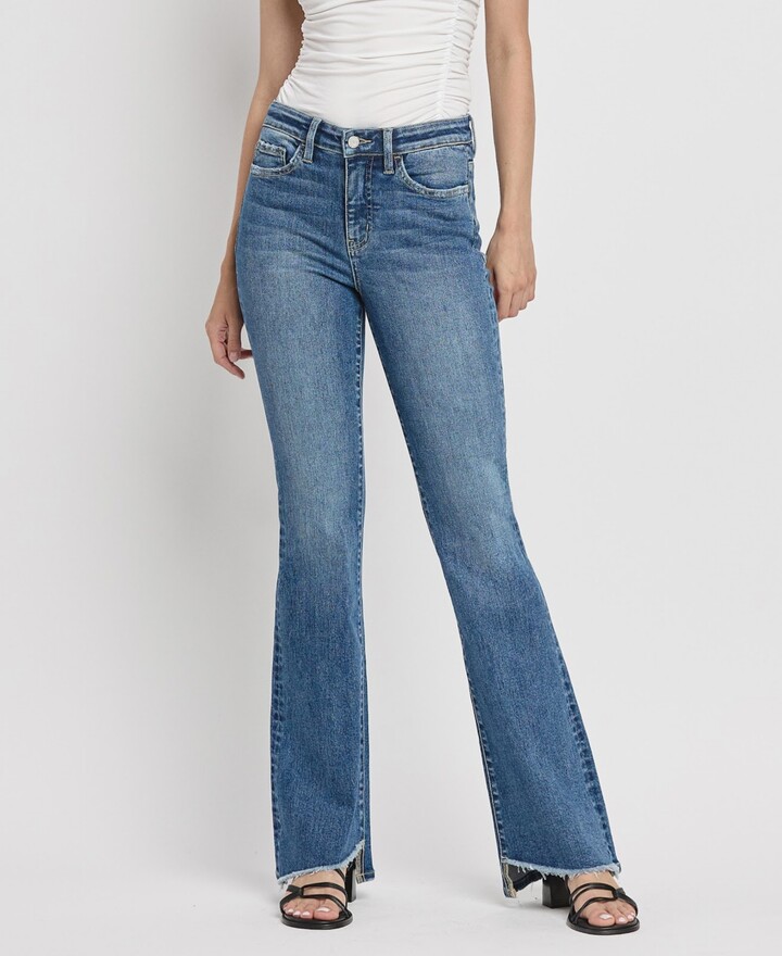 VERVET Women's High Rise Slant Hem Flare Jeans
