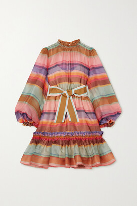 Zimmermann The Lovestruck Belted Striped Silk-organza Mini Dress