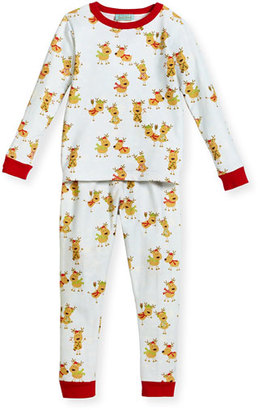 BedHead Jersey Reindeer Pajama Set, Aqua/Fuchsia, Size 10-12