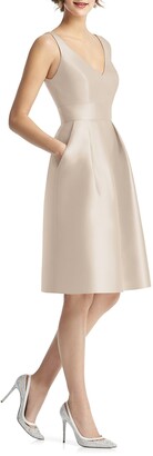 Alfred Sung V-Neck Sleeveless Sateen Twill Cocktail Dress w/ Pockets